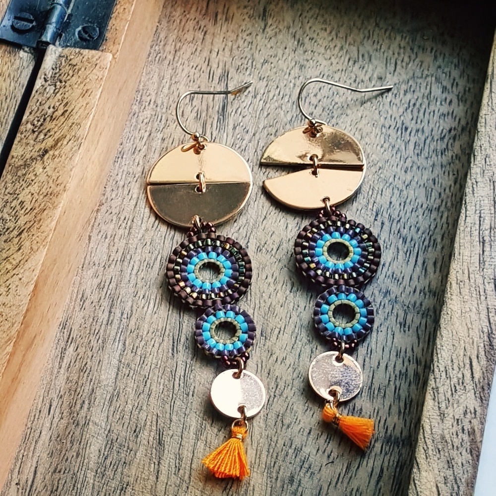 Beaded Tassel Dangle Earrings